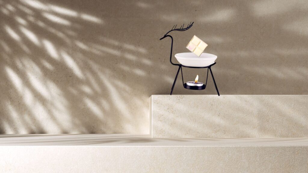 difuzor aromaterapie cu vas aromaterapie baza metal negru design minimalist ceara parfumata de soia